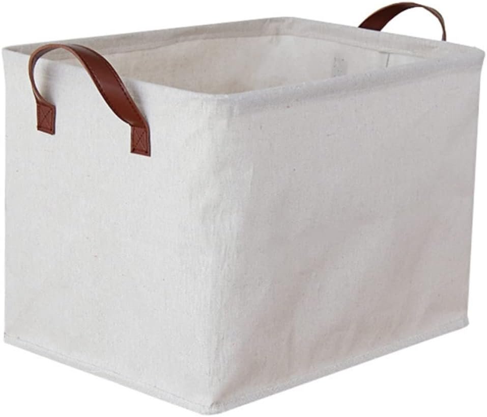 White High-Capacity Cotton-Linen Storage Basket For Sheets And Bedding
