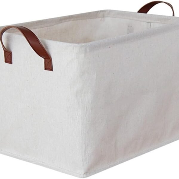 White Cotton-Linen Storage Basket For High-Capacity Organization Of Clothes And Toys