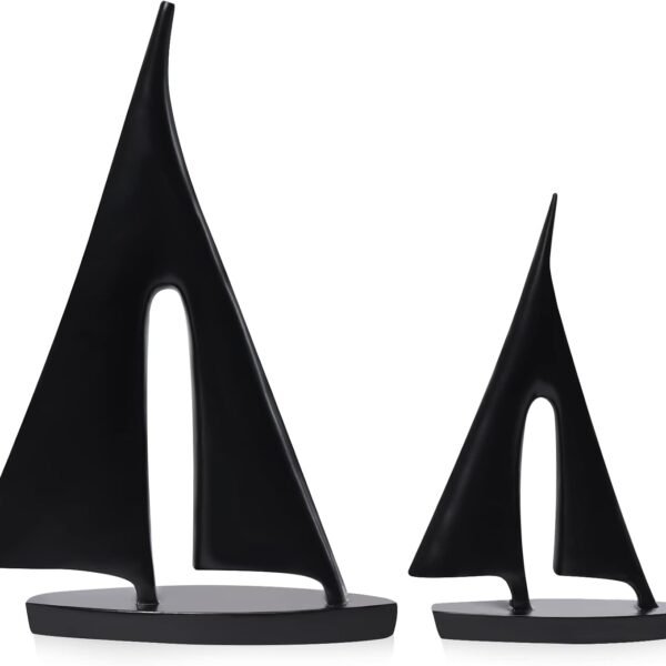 Modern Sculptures Home Decor, Sailboat Decor Ornament, Boat Decorations Statue Decor, Art Sculptures and Statues, Sailboat Gifts Home Office Bathroom Shelf Decor (Black-2 Pack)