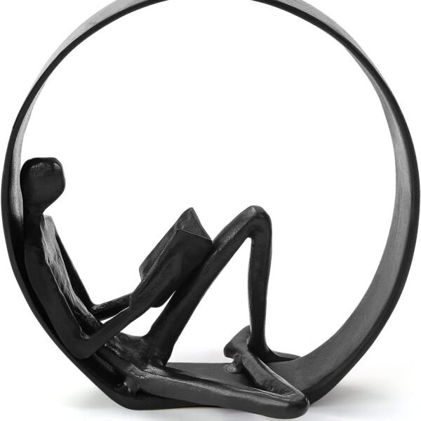 Reading Figurines and Statues - Bookshelf Decorations Objects,Metal Reader Cast Iron Sculpture,Book Lovers Gifts, Modern Art Shelf Décor, Reading Accessories for Book Lovers