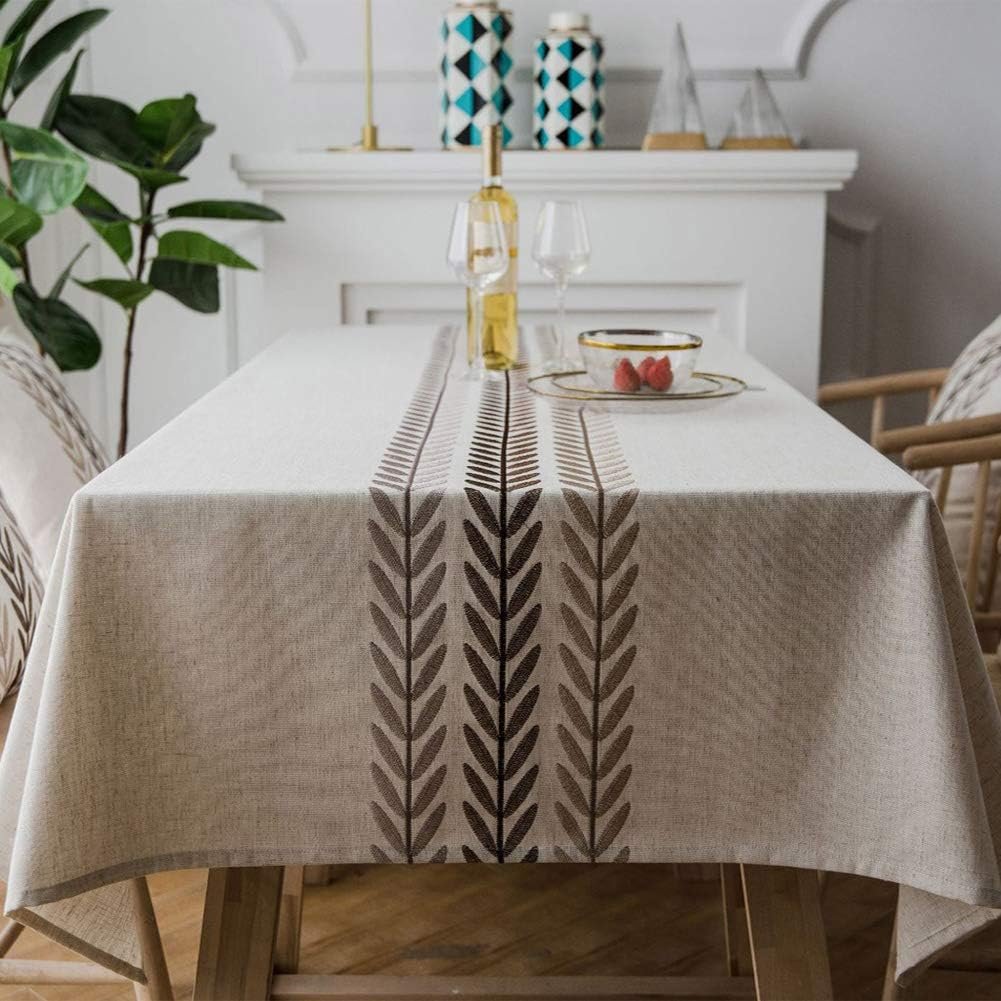 Spill-Resistant & Waterproof Cotton-Linen Tablecloth with Embroidery