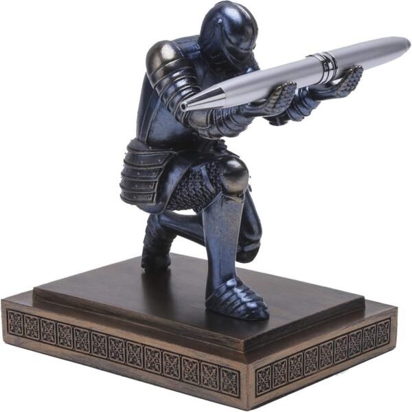 Knight Pen Holder Desk Organizers and Accessories Desk Decor Resin Pen Holder as Gift with a Cool Pen for Office and Home (Blue)