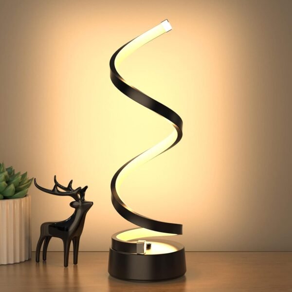 Classic Spiral LED Table Lamp Black, Dimmable Metallic Bedside Lamp with Touch Controller, 3 Colour Temperature, 15.8 Inch Height, Contemporary, Decorative Lamp for Home, Living Room & Office