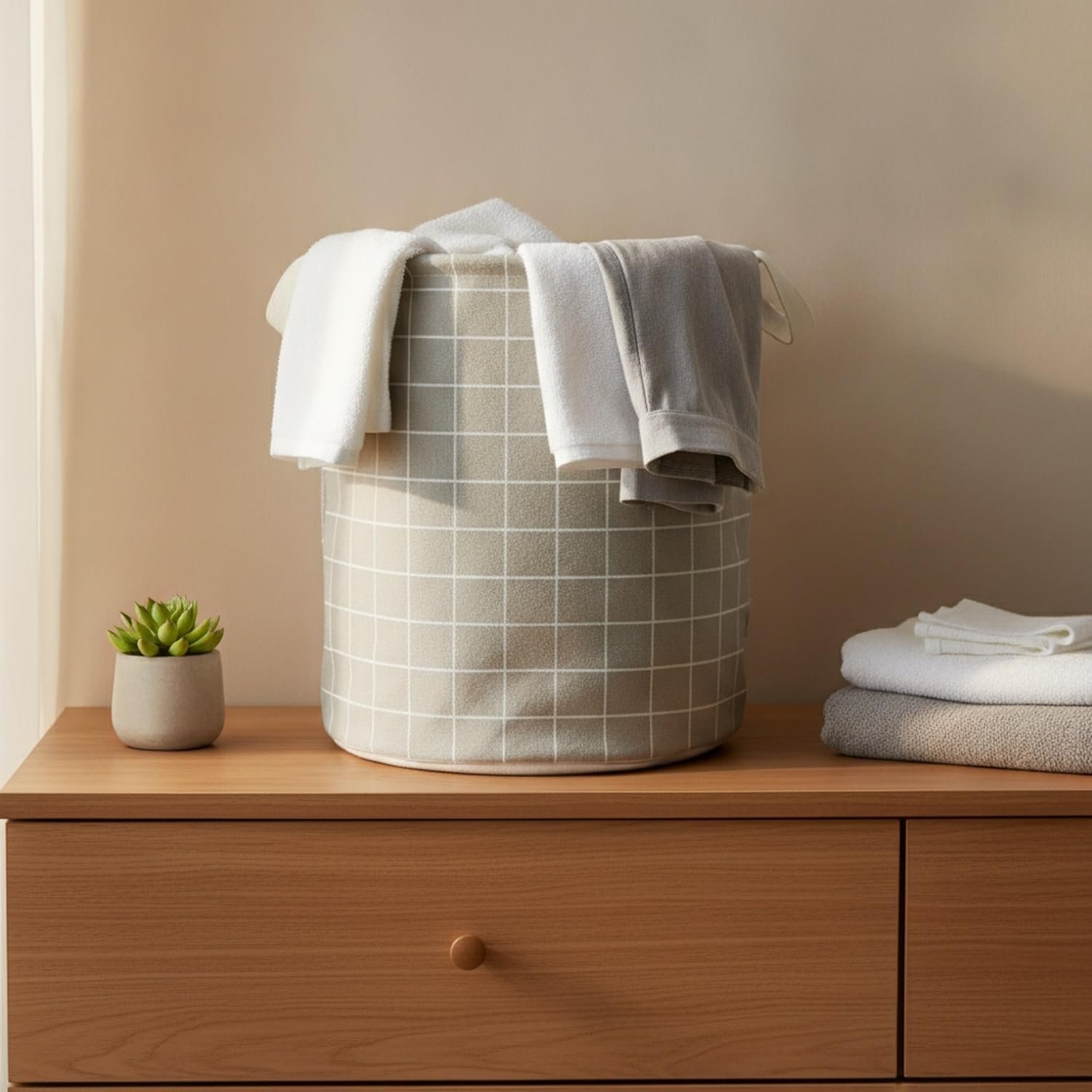 Foldable Cotton-Linen Storage Basket; Open-Top Fabric Bin - Image 2