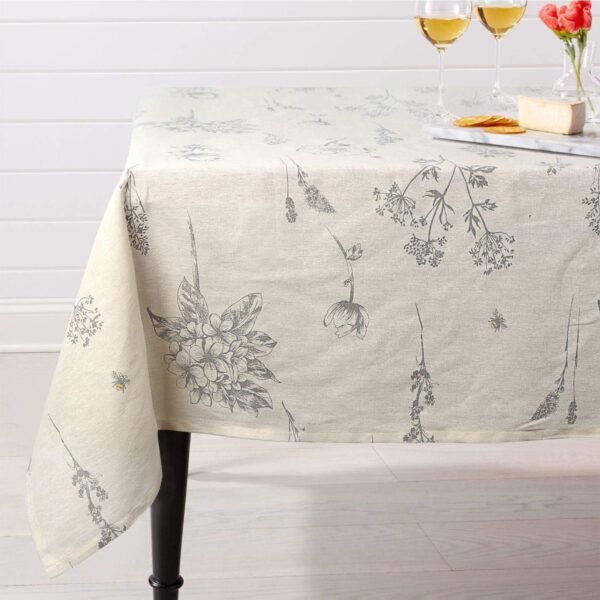 Cotton-Linen Tablecloth with Botanical Print (Cottage Style, Rectangular)