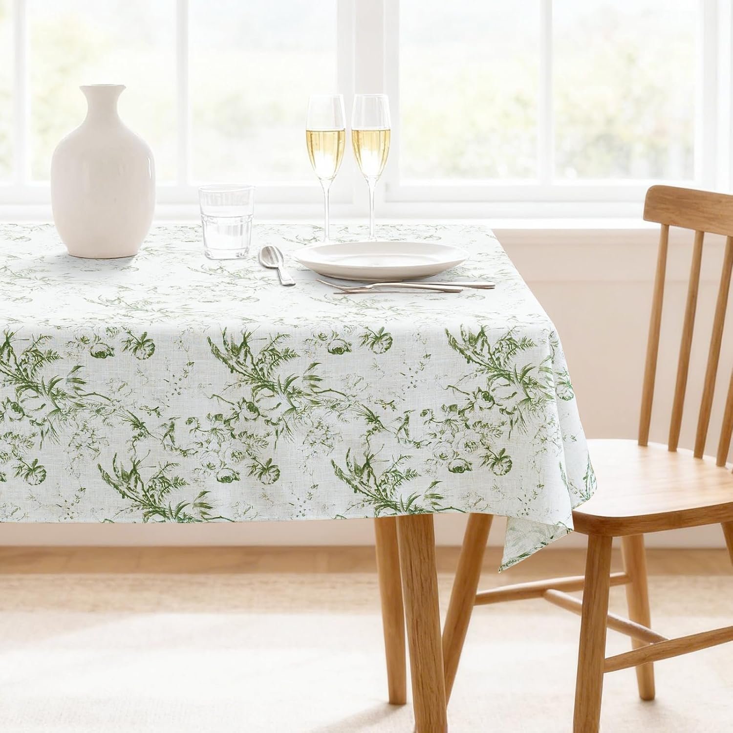 Spill-Resistant & Wrinkle-Resistant Linen Tablecloth with Floral Print