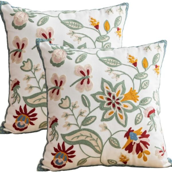 Pack of 2 Throw Pillow Covers,Plants Embroidered Pillow Case Soft Decorative Pillowcases for Home Sofa Couch 18x18 Inch