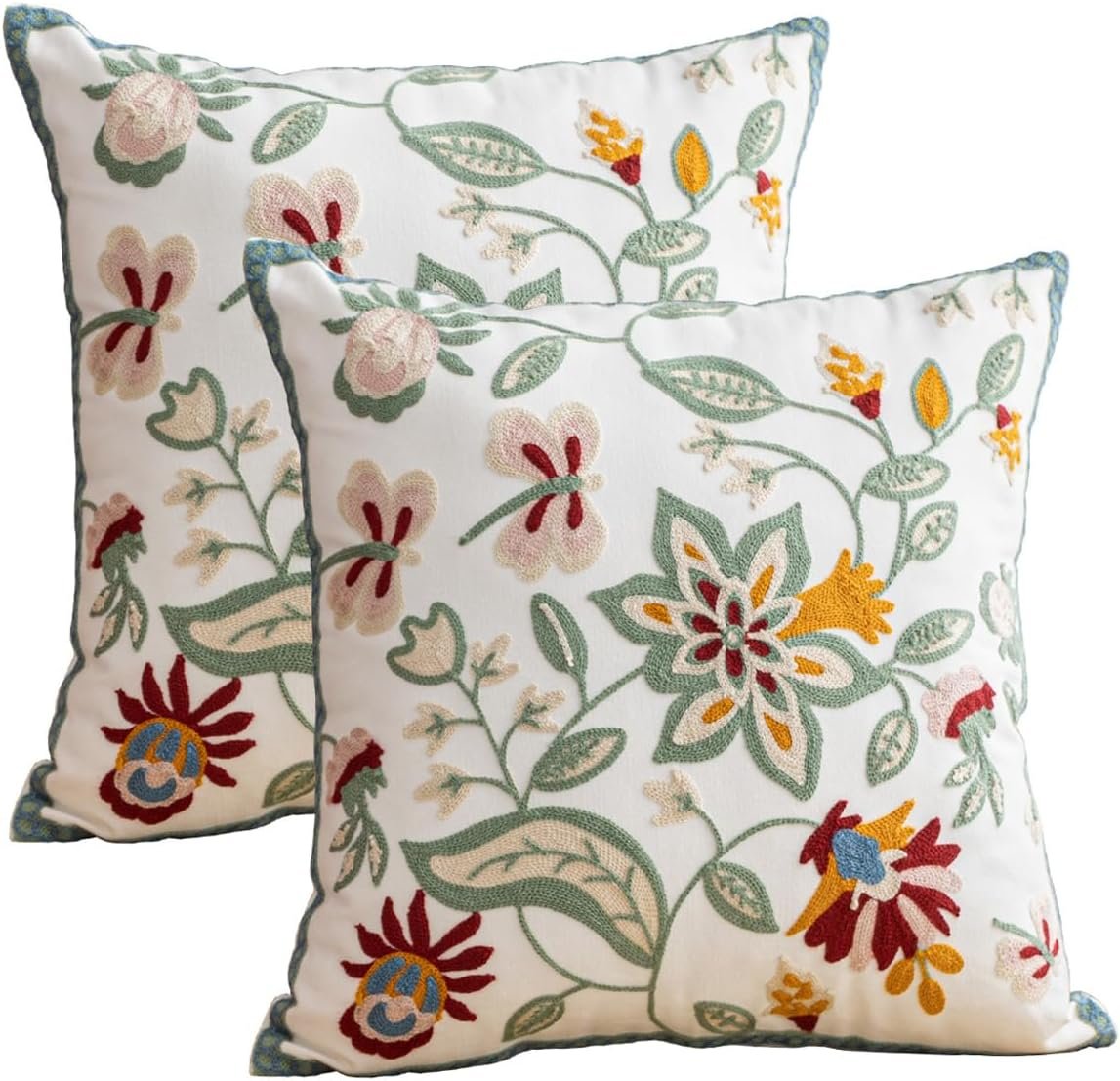 Pack of 2 Throw Pillow Covers,Plants Embroidered Pillow Case Soft Decorative Pillowcases for Home Sofa Couch 18x18 Inch