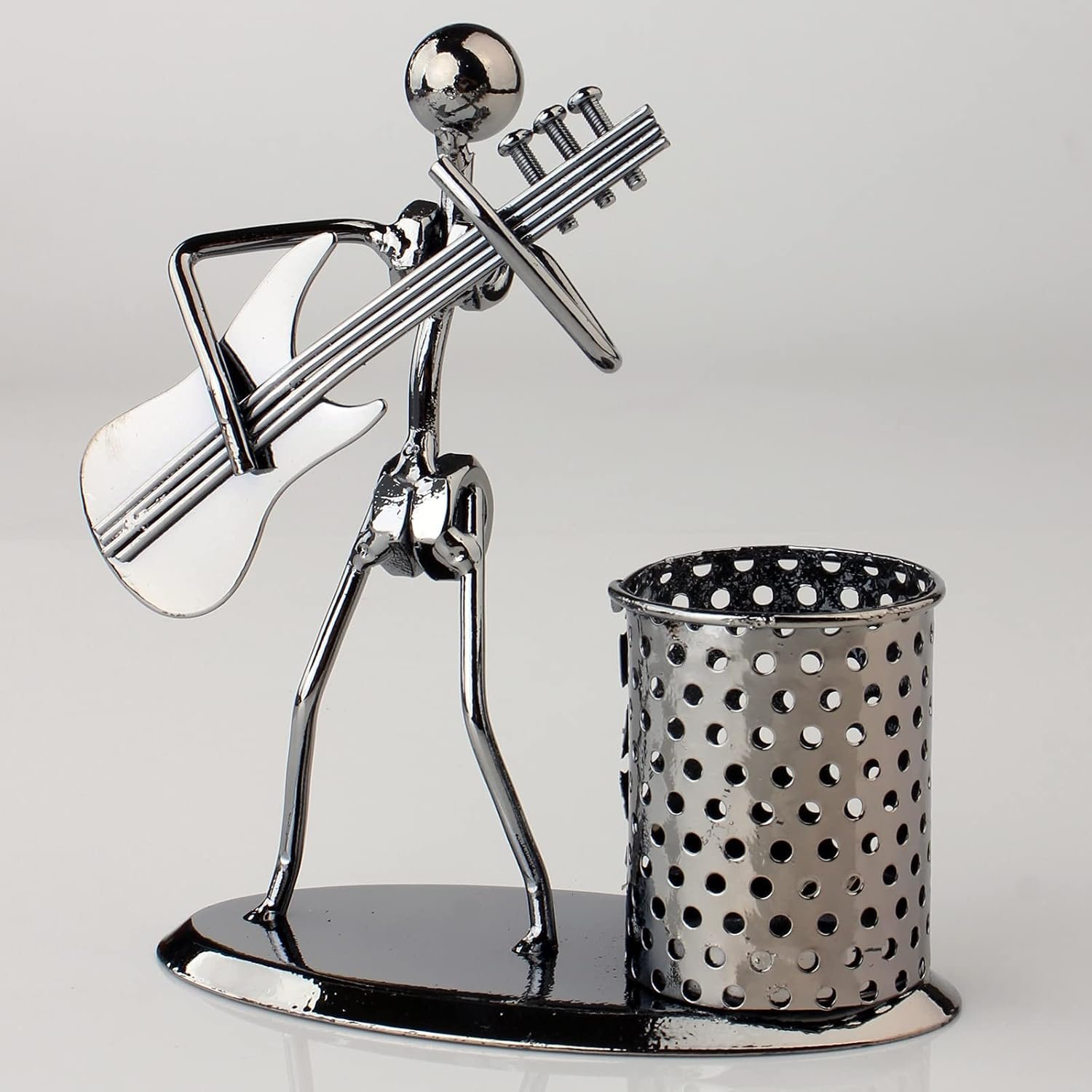 Metal Art Pen Pencil Holder with a Musician Playing Music, Home Office Decoration Work Desk Organizer - Image 2