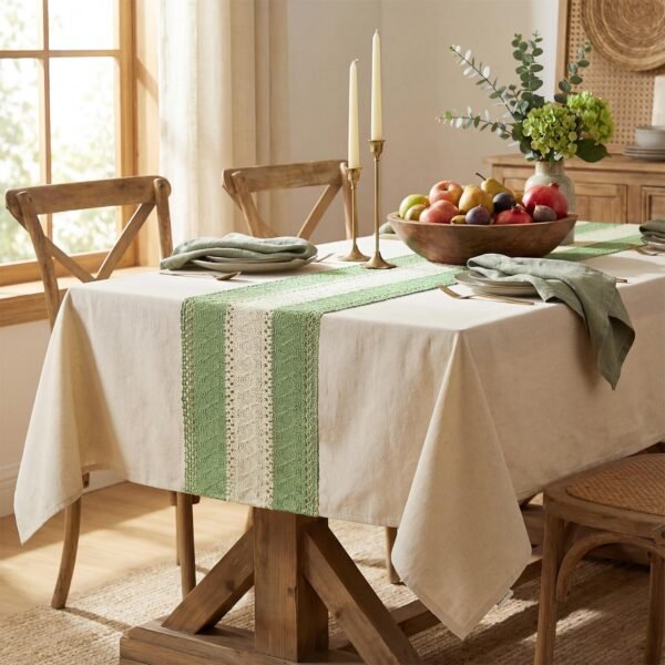 Wrinkle-Resistant Light Green Tablecloth (Farmhouse Style, Rectangular)