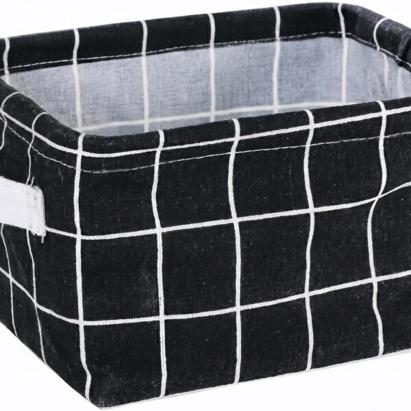 Black Checkered Cotton-Linen Storage Basket With Nordic-Style Laminated Coating