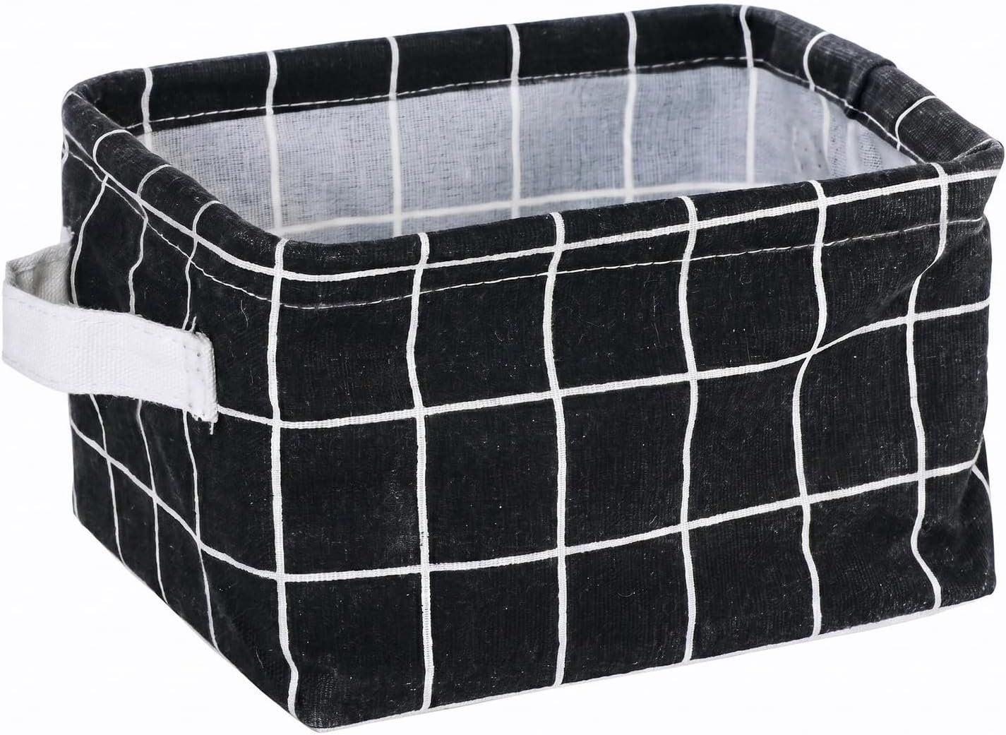Black Checkered Cotton-Linen Storage Basket With Nordic-Style Laminated Coating