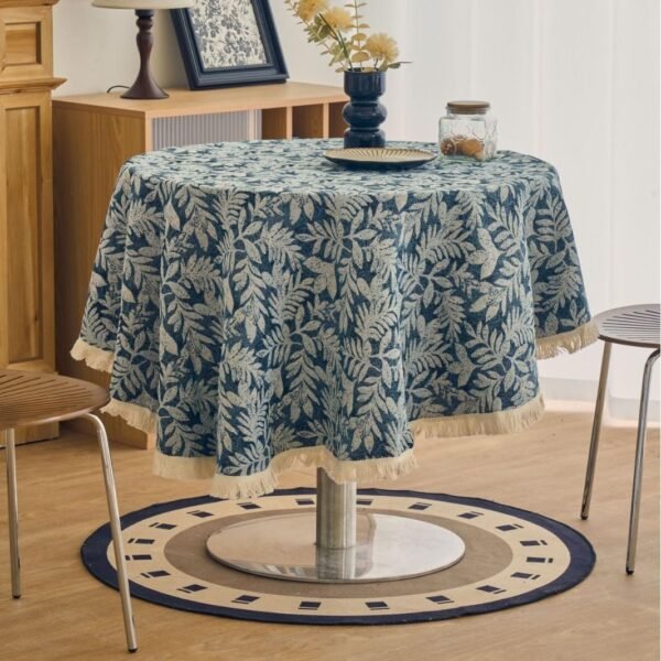 Bohemian Cotton-Linen Jacquard Tablecloth with Tassels (Round)