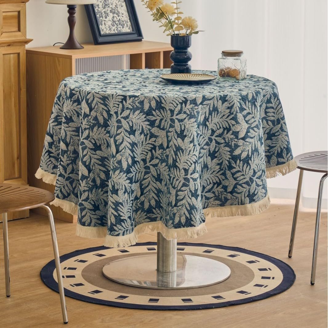 Bohemian Cotton-Linen Jacquard Tablecloth with Tassels (Round)