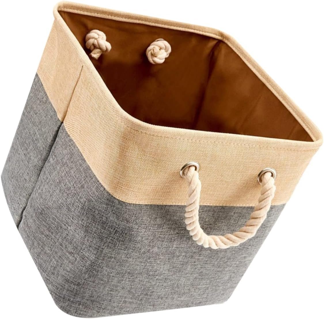 Cotton-Linen Storage Basket With Handles; High-Capacity Desktop Organizer