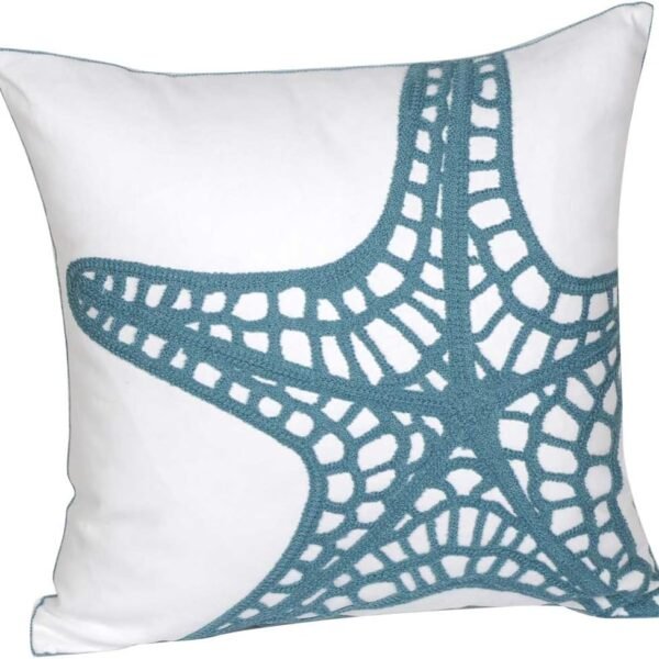 Embroidered Nautical Decor Pillow Cover,Square 18 Inches Decorative Canvas Pillow Cover for Nautical Style Deco by ()