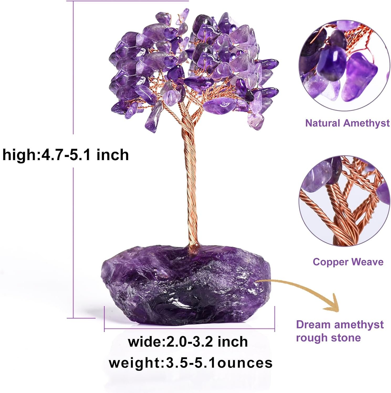 Amethyst Crystal Tree of Life,Money Tree Decorations,Crystals and Healing Stones,Reiki Positive Energy Gemstones Tree,Purple Room Office Desk Feng Shui Tree Decor Meditation Gifts for Women - Image 2