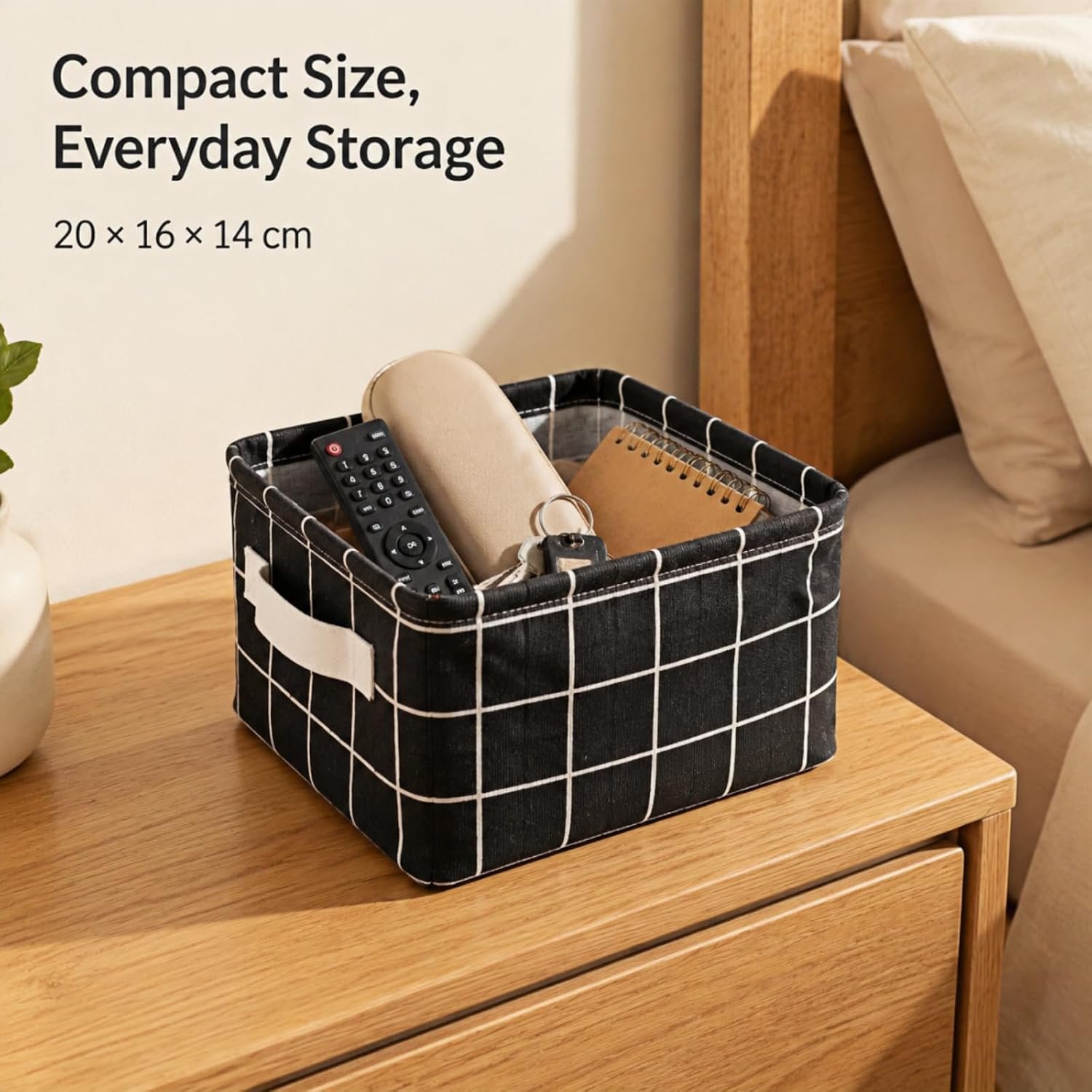 Black Checkered Cotton-Linen Storage Basket With Nordic-Style Laminated Coating - Image 2