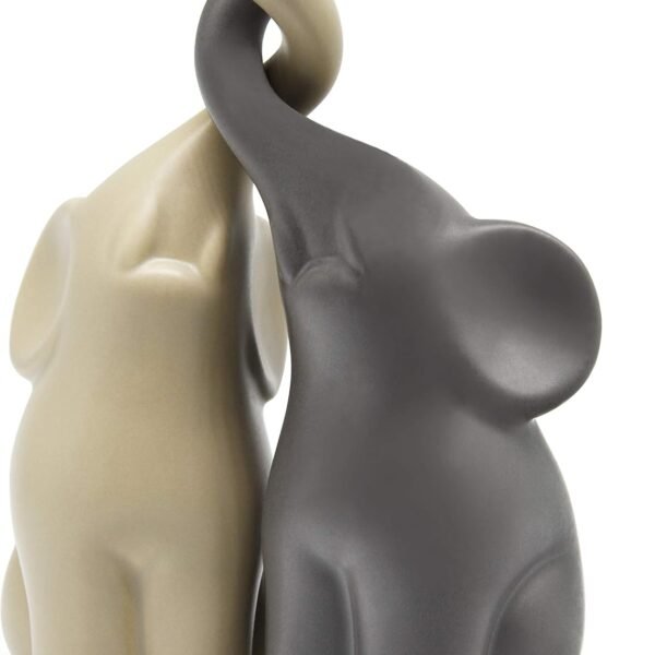 Loving Pair of Elephants in Beige & Grey - Modern Ceramic Sculpture - Figurine as a Set - Decoration Figure 6.3" high - Ornament Elephant in Love