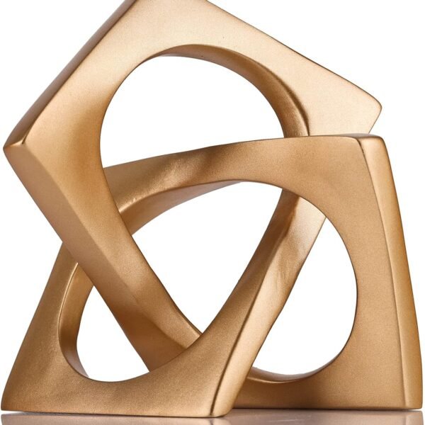 Modern Geometric Cube Sculpture Gold Knot Statue Decor, Home Gold Bookcase Centerpiece Decorative, Cube Sculpture Tabletop Sculpture and Figurines,Golden Home Decor Accent, Cube Decorative Ornaments