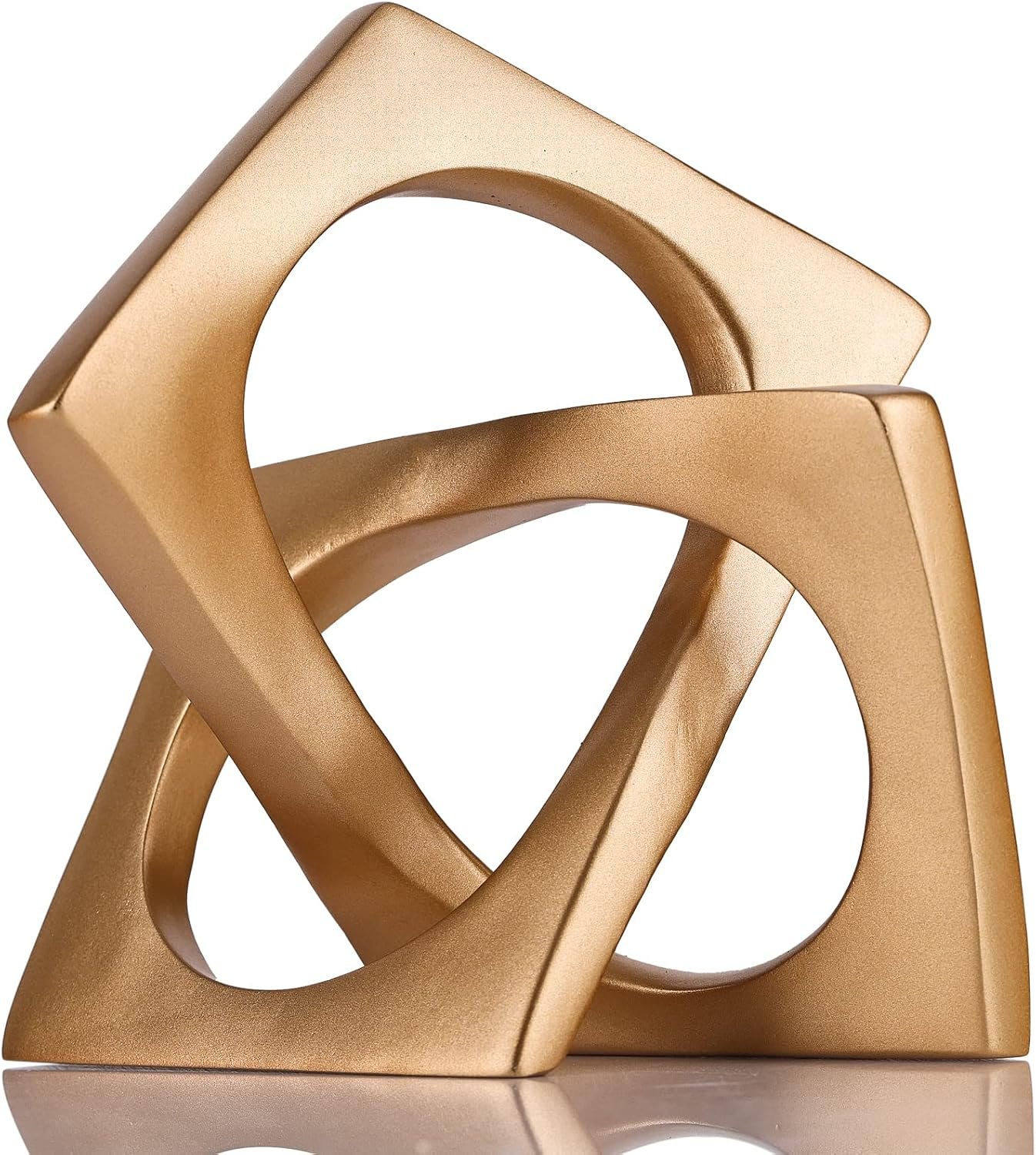 Modern Geometric Cube Sculpture Gold Knot Statue Decor, Home Gold Bookcase Centerpiece Decorative, Cube Sculpture Tabletop Sculpture and Figurines,Golden Home Decor Accent, Cube Decorative Ornaments