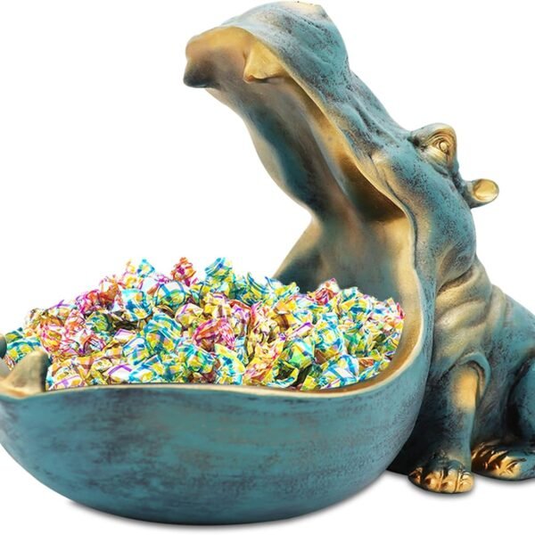 Hippo Statue,Large Hippopotamus Figurine Home Sculpture with Resin, Hippo Candy Jar, Candy Dish Bowl for Office Desk, Key Bowl for Entryway Table,Container Storage Art Decor Box(Dark Blue)