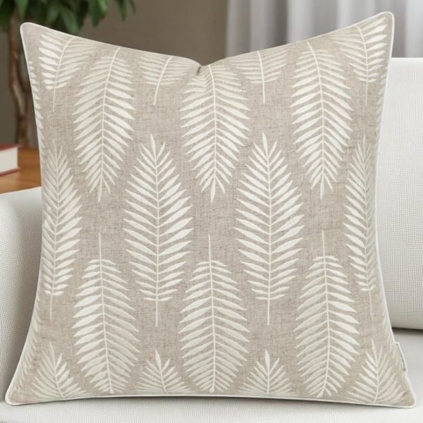Embroidered Palm Decorative Square Accent Throw Pillowcase - Decor for Bedroom, Sofa, Chair, Patio, Car, Balcony, Bench, Porch, Living Room, Office - 20x20 Inches, Natural