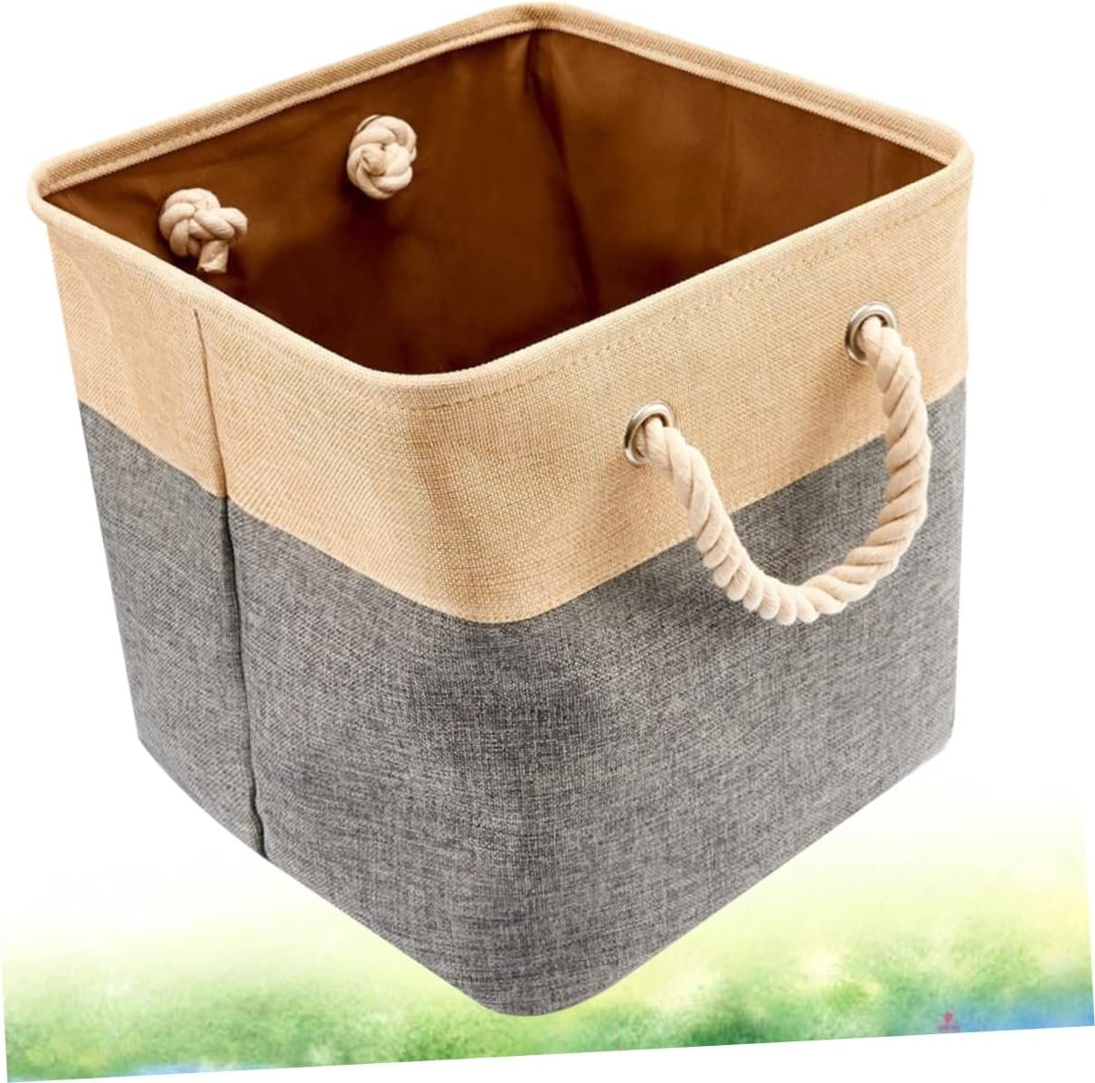 Cotton-Linen Storage Basket With Handles; High-Capacity Desktop Organizer - Image 2