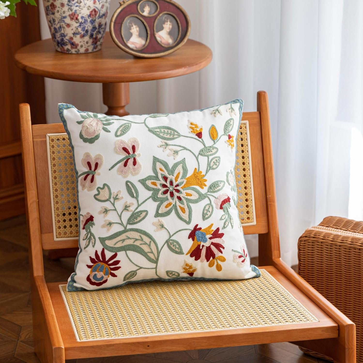 Pack of 2 Throw Pillow Covers,Plants Embroidered Pillow Case Soft Decorative Pillowcases for Home Sofa Couch 18x18 Inch - Image 2