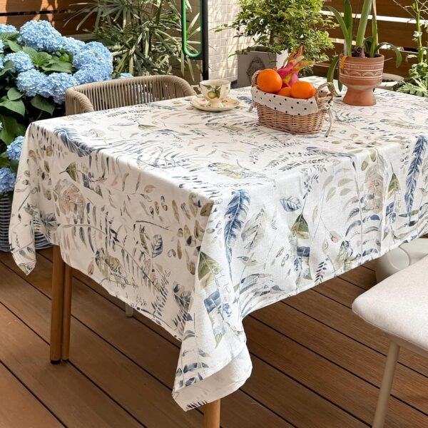 Waterproof Cotton-Linen Decorative Tablecloth with Leaf Print (Rectangular)
