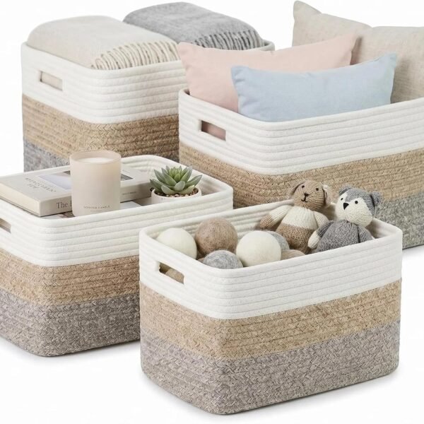 Hand-Woven Cotton Rope Storage Basket Set (4-Piece) For Home Organization