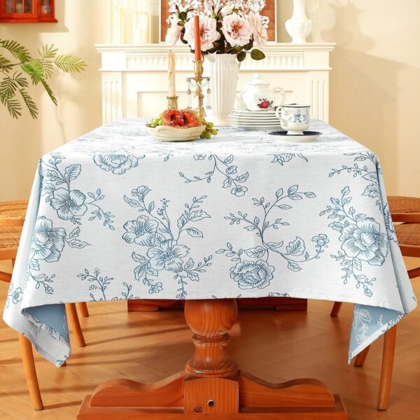 Waterproof Tablecloth with Vintage Damask Floral Jacquard