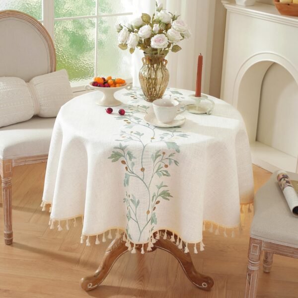 Waterproof Cotton-Linen Floral Round Tablecloth (Cottage Style)