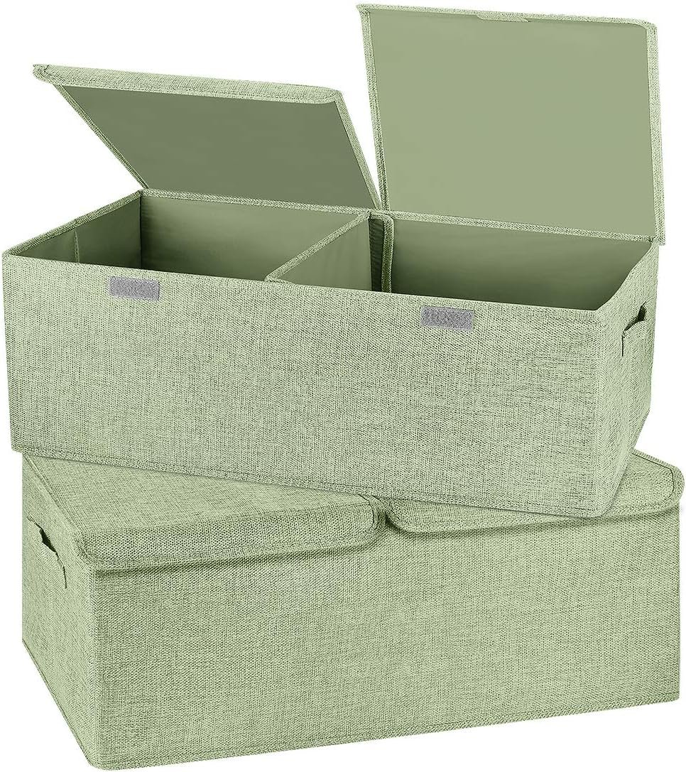Foldable Linen Storage Bin With Lid, Handles, And Dividers