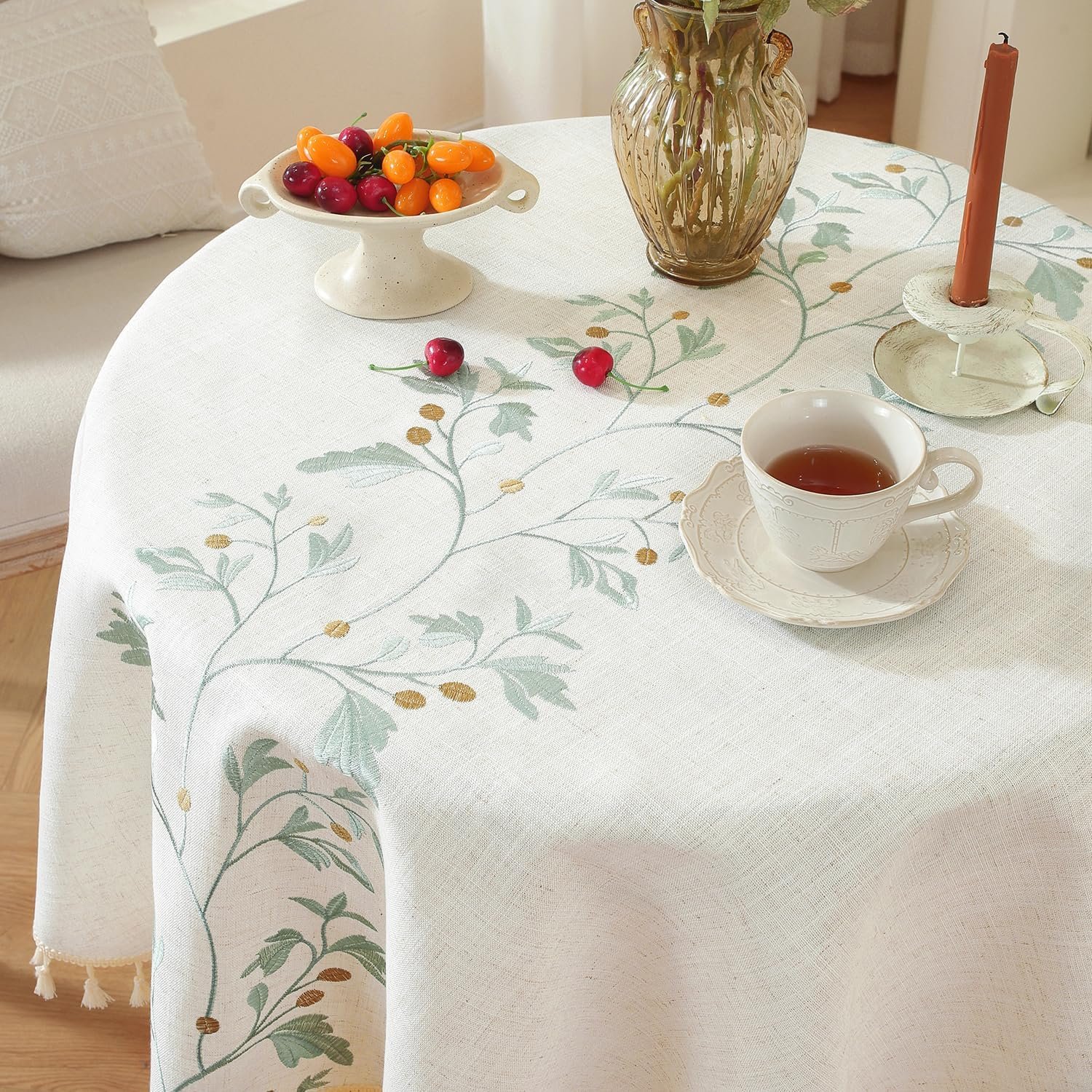 Waterproof Cotton-Linen Floral Round Tablecloth (Cottage Style) - Image 2
