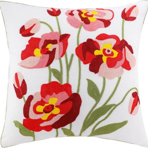 Floral Embroidered Throw Pillow Covers with Hidden Zipper, Spring Decorative Cushion Cases for Sofa, Home Decor (Roses, 18x18in)