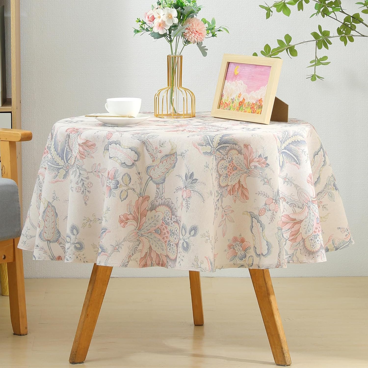 Washable Linen Tablecloth with Floral Print (Round)