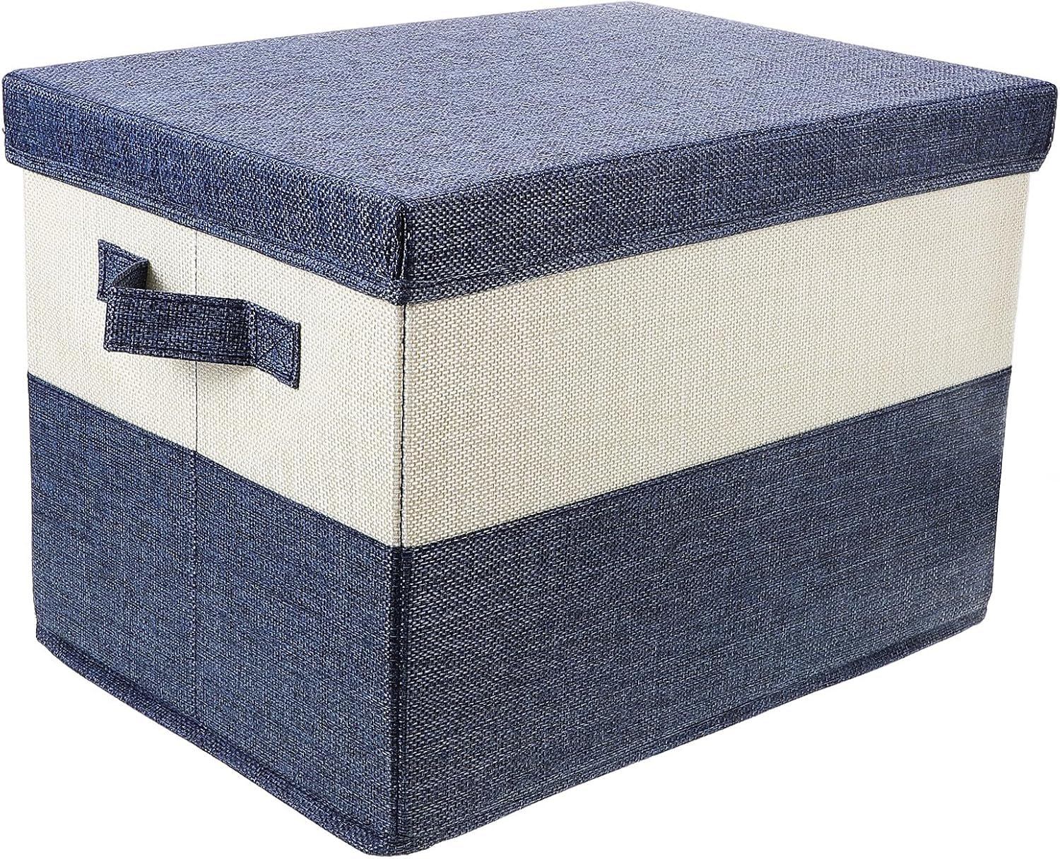 Foldable Cotton-Linen Storage Basket With Lid For Miscellaneous Items