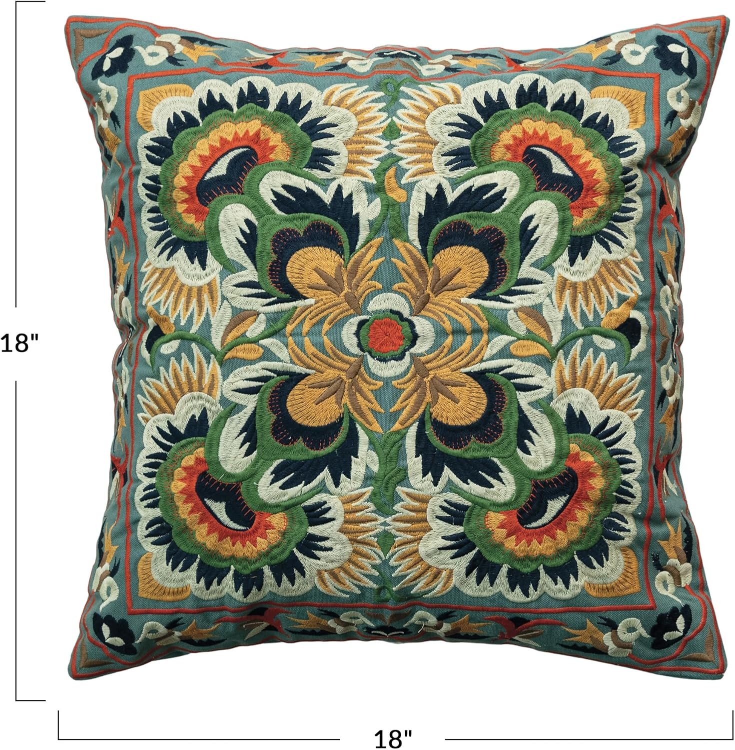 , Multi Square Cotton Embroidered Pillow with Design, Color - Image 2