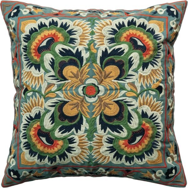 , Multi Square Cotton Embroidered Pillow with Design, Color