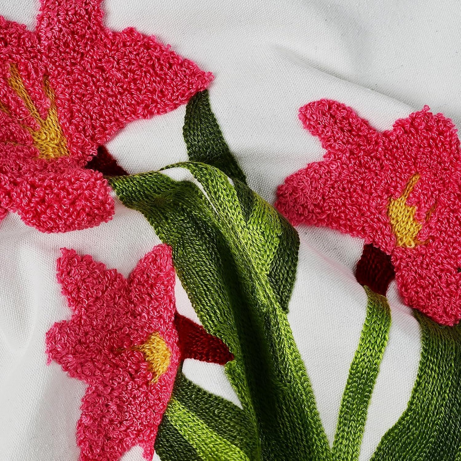 Pink Daffodil Flower Embroidered Throw Pillow Covers, Farmhouse Decorative Square Floral Accent Cushion Covers, Lumbar Pillow for Sofa Living Room Bedroom Home Decor Art 18 x 18 Inch - Image 2