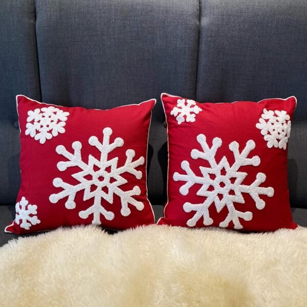 Christmas Snowflake Throw Pillow Covers 18x18 Red Holiday Decor Pillowcases Outdoor Embroidered Cushion for Farmhouse Sofa Office Bed Car 2PCS